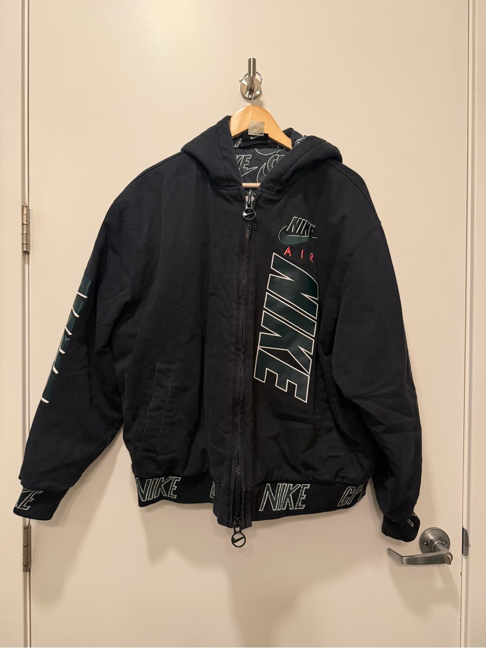 Nike Black Air Bomber Jacket with Green Logo Accents